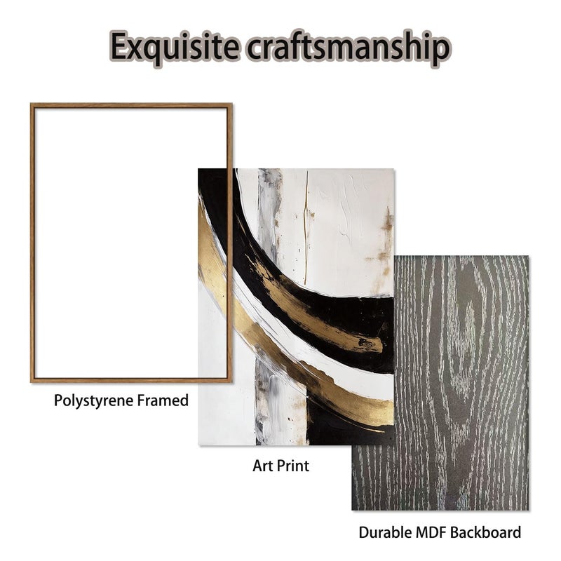 KISSFOX 3 Piece Framed Wall Art Abstract Wall Decor Black Gold Pictures Modern Geometric Canvas Art Large Minimalism Paintings Artwork For Living Room Bedroom Office - Image 5