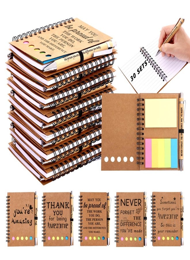 BHHQHH 30 Sets Employee Appreciation Gifts Bulk Inspirational Spiral Notebook with Sticky Note and Motivational Bamboo Pens Thank You Gifts for Employees Coworkers,Teachers,Nurse,Office Staff,Team,Volunteer - Image 1