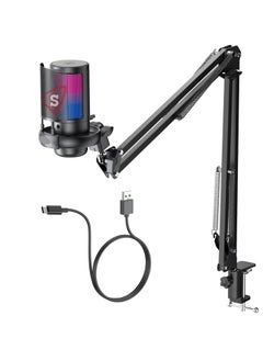 Spark Spark USB Gaming Microphone , Condenser Mic with Boom Arm for PC PS4/ PS5/ Mac/Phone with Touch Mute, RGB Lighting,Gain knob & for Streaming,Podcasting  - Image 1