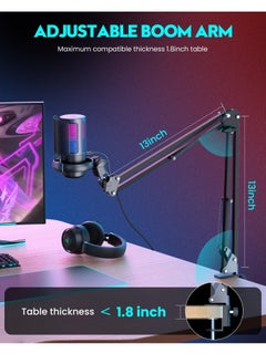 Spark Spark USB Gaming Microphone , Condenser Mic with Boom Arm for PC PS4/ PS5/ Mac/Phone with Touch Mute, RGB Lighting,Gain knob & for Streaming,Podcasting  - Image 4