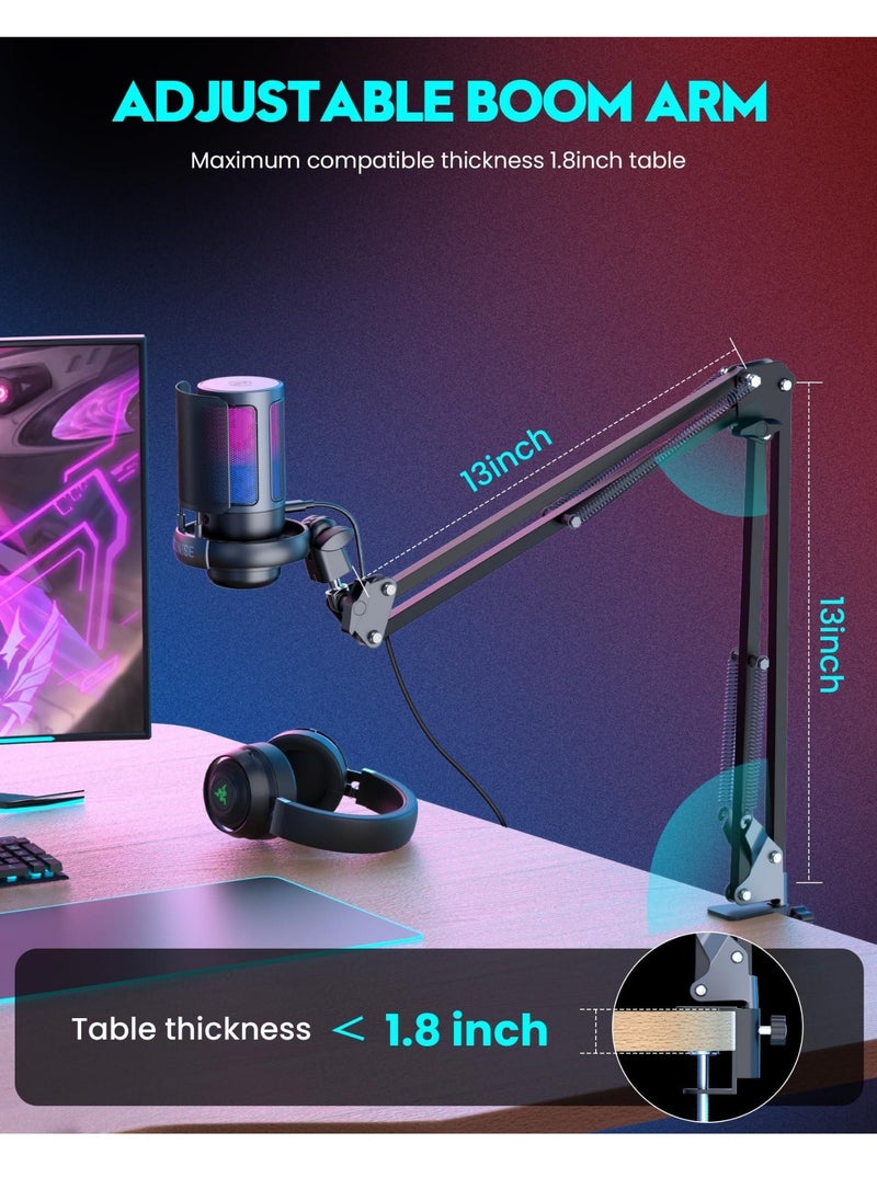 Spark Spark USB Gaming Microphone , Condenser Mic with Boom Arm for PC PS4/ PS5/ Mac/Phone with Touch Mute, RGB Lighting,Gain knob & for Streaming,Podcasting  - Image 4