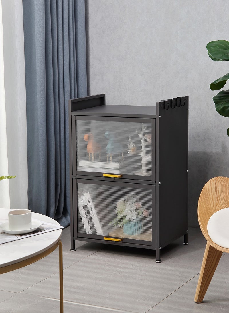 LAWAZIM Modern Storage Cabinet -2 Tier Black- Sleek Design Space-Saving Storage Organizer with Easy-to-clean Sturdy Shelves Racks Drawers and Doors- for Office Livingroom Bedroom Kitchen Organization - Image 1