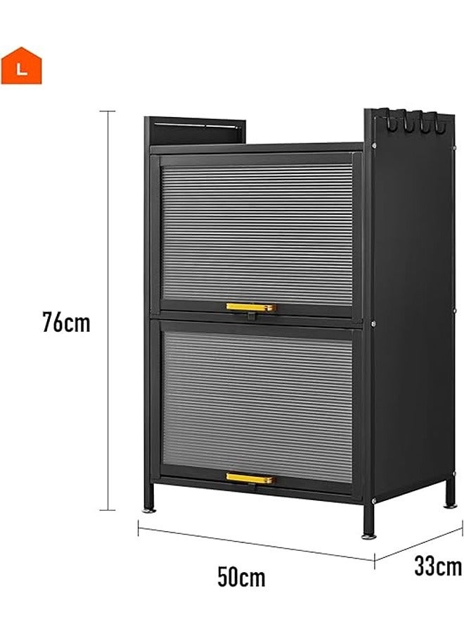 LAWAZIM Modern Storage Cabinet -2 Tier Black- Sleek Design Space-Saving Storage Organizer with Easy-to-clean Sturdy Shelves Racks Drawers and Doors- for Office Livingroom Bedroom Kitchen Organization - Image 2