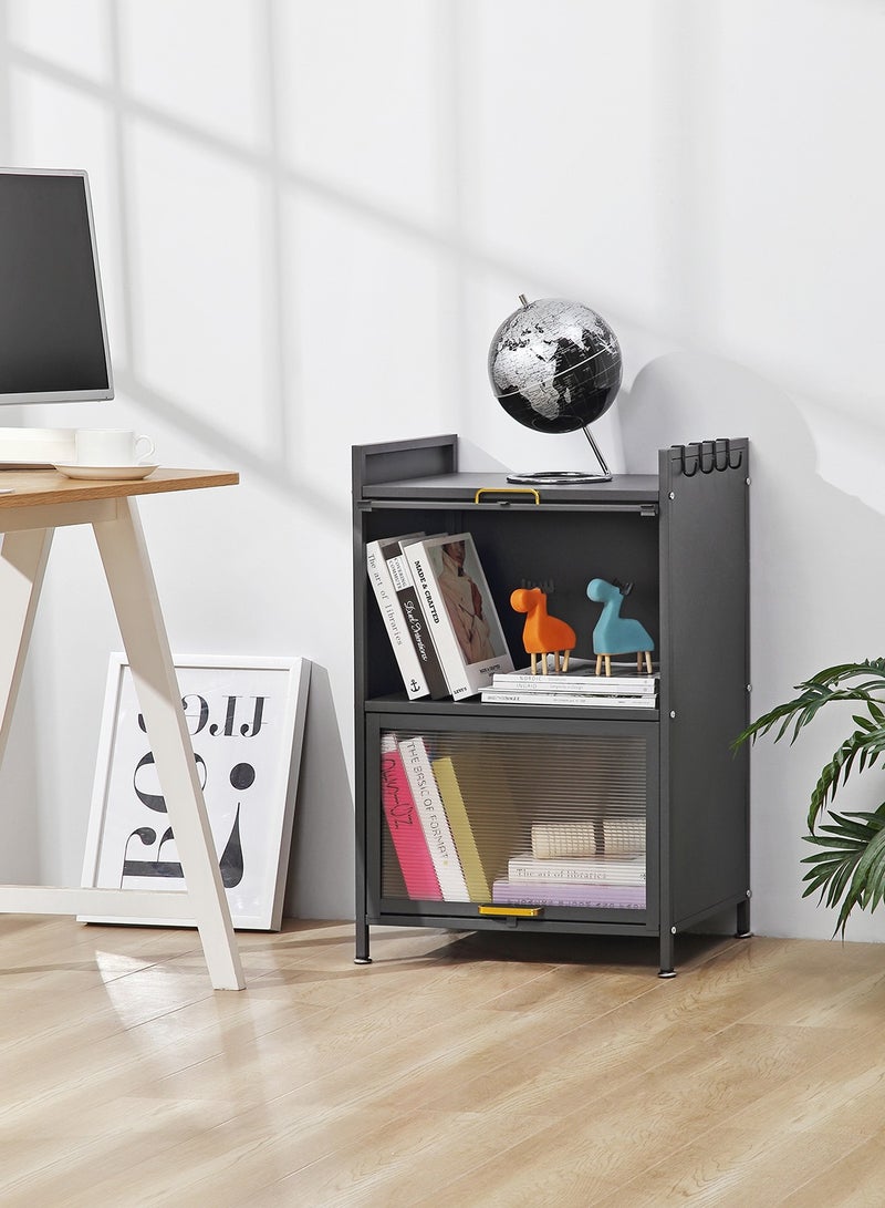 LAWAZIM Modern Storage Cabinet -2 Tier Black- Sleek Design Space-Saving Storage Organizer with Easy-to-clean Sturdy Shelves Racks Drawers and Doors- for Office Livingroom Bedroom Kitchen Organization - Image 3