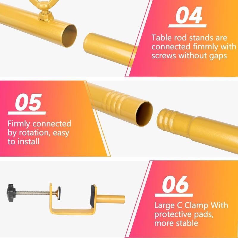 JEBUTU حامل قضيب فوق الطاولة مع مشابك قابل للتعديل بطول 47"-98" وارتفاع 30"-43"، قوس طاولة ذهبي للتعليق للزينة وعرض الزهور لحفلات الزفاف وأعياد الميلاد وهالوين وعيد الميلاد - Image 5