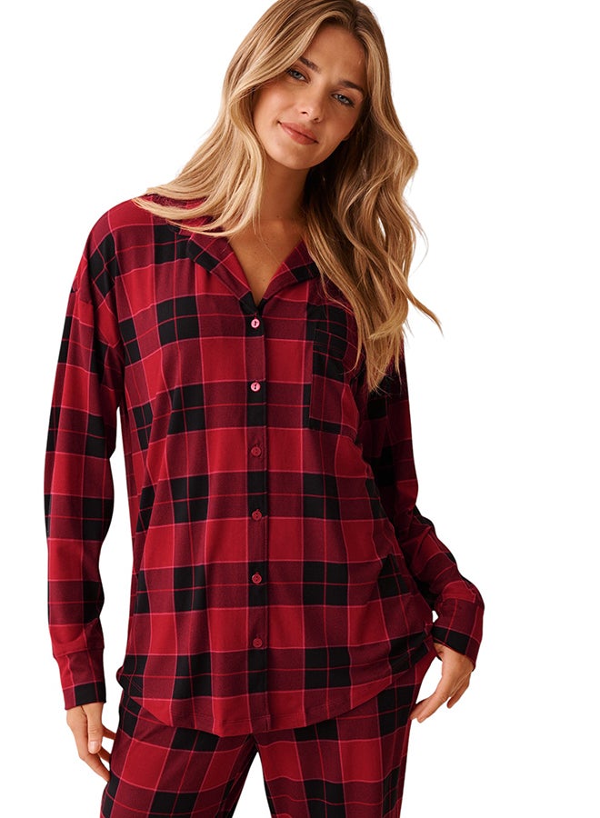 La Vie en Rose Buffalo Plaid Super Soft Button-down Shirt - Image 1