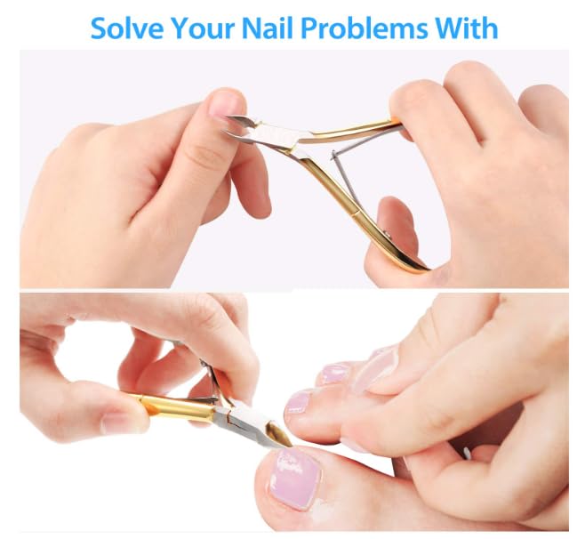 Generic Cuticle Nippers Cuticle Cutter Stainless Steel Professional Nail Cuticle Trimmer Pointed Blade Cuticle Remover Scissors Pedicure Manicure Tool for Fingernails and Toenails Gold  - Image 4
