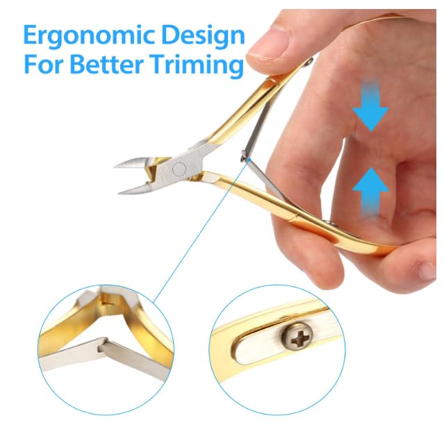 Generic Cuticle Nippers Cuticle Cutter Stainless Steel Professional Nail Cuticle Trimmer Pointed Blade Cuticle Remover Scissors Pedicure Manicure Tool for Fingernails and Toenails Gold  - Image 5