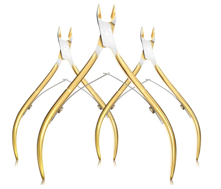 Generic Cuticle Nippers Cuticle Cutter Stainless Steel Professional Nail Cuticle Trimmer Pointed Blade Cuticle Remover Scissors Pedicure Manicure Tool for Fingernails and Toenails Gold  - Image 1