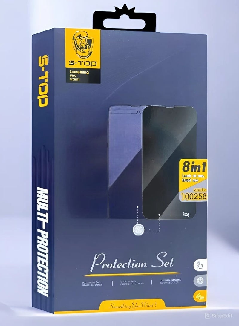 اس-توب بكج الحماية الكاملة الجديد لـ جالكسي اس 24 الترا (Samsung Galaxy S24 Ultra) مع حماية شاشة و كفر يدعم الشحن اللاسلكي (MagSafe) حماية كاملة لجهازك ضد الخدوش والسقوط (8in1), البكج الأصلي من S-TOP