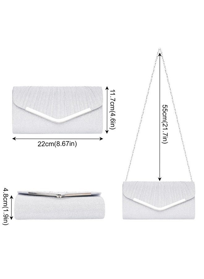 Larcenciel Women's Evening Handbags, Silver Glitter Pleated Evening Purses w/Chain, Formal Ladies Envelope Clutch, Sequin Shoulder Crossbody bag for Cocktail Prom Wedding Party Date Night,8.7×4.6×2in - Image 2