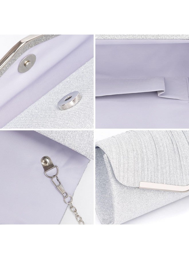 Larcenciel Women's Evening Handbags, Silver Glitter Pleated Evening Purses w/Chain, Formal Ladies Envelope Clutch, Sequin Shoulder Crossbody bag for Cocktail Prom Wedding Party Date Night,8.7×4.6×2in - Image 4