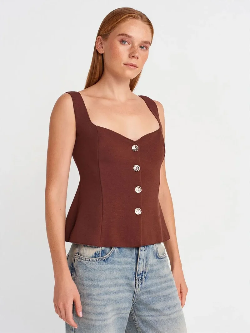 Dilvin Dilvin Fitted Sleeveless Peplum Blouse