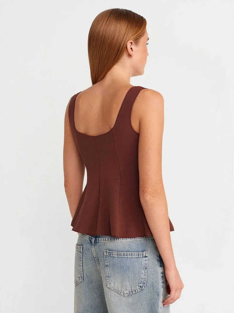 Dilvin Dilvin Fitted Sleeveless Peplum Blouse
