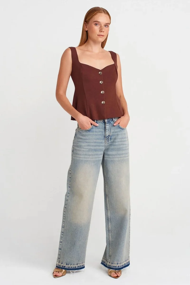 Dilvin Chestnut Brown DILVIN Fitted Sleeveless Peplum Blouse for Women | Best Price UAE