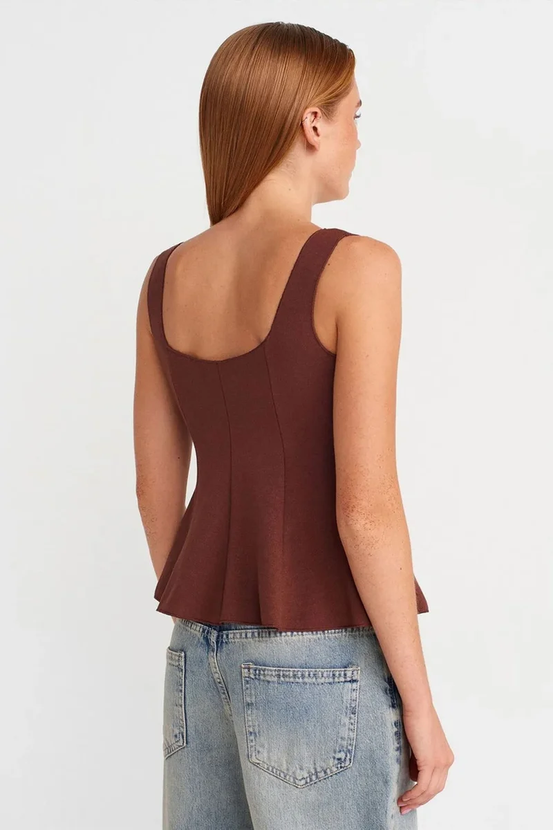 Dilvin Chestnut Brown DILVIN Fitted Sleeveless Peplum Blouse for Women | Best Price UAE
