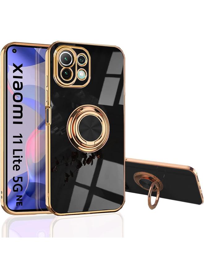 erorex Case For Xiaomi Mi 11 Lite 5G Slim Fit Rotating Ring Stand Luxurious Gold Metal Color Silicone Soft Tpu Cover Shockproof Protection Mi 11 Lite 5G Black - Image 1