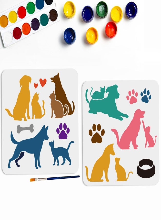 MAYJOYDIY 2pcs Cat Dog Stencils 11.8×11.8inch Love Pet Animal Stencil with Paint Brush Reusable Dog Paw Print Bone Dog Bowl Template for DIY Craft Canvas Wall Wood Home Decor - Image 1