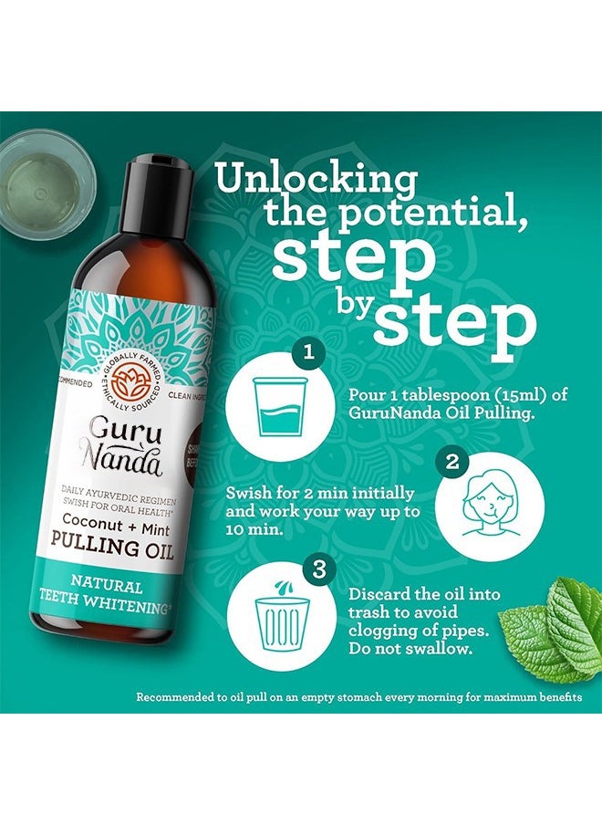 GuruNanda - GuruNanda Oil Pulling 8 Fl.Oz with Coconut & Peppermint Oil with Tongue Scraper Inside the Box - Natural, Alcohol Free Mouthwash Fresh Breath, Teeth Whitening and Healthier Teeth & Gums - Image 1