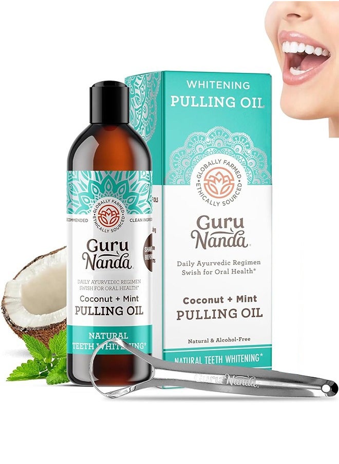 GuruNanda - GuruNanda Oil Pulling 8 Fl.Oz with Coconut & Peppermint Oil with Tongue Scraper Inside the Box - Natural, Alcohol Free Mouthwash Fresh Breath, Teeth Whitening and Healthier Teeth & Gums - Image 1