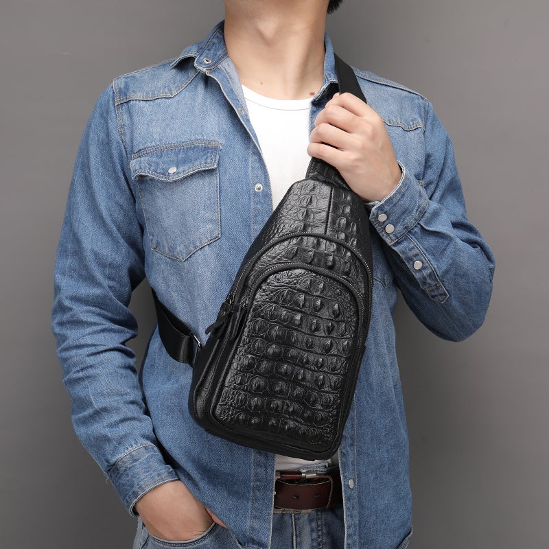 Genuine Leather Men'S Chest Bag High-End Men'S Casual Crossbody Bag Small Top Layer Cowhide Shoulder Bag Boys Bag - Image 3