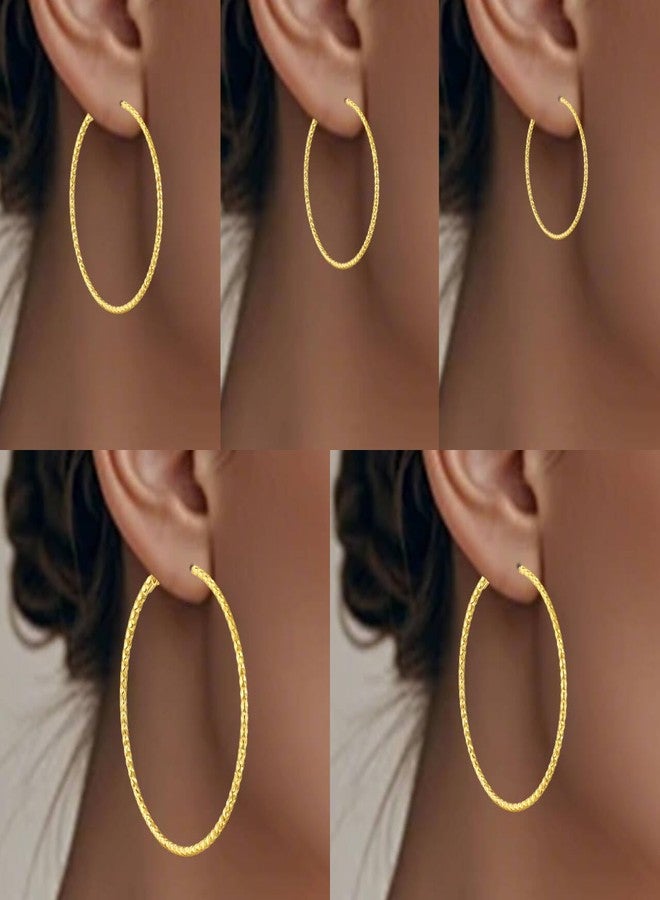 Cuicanstar 5/10 Pairs Stainless Steel Hoop Earrings for Women Hypoallergenic Large Small 14K Gold Starry Sky Filigree Hoops Silver Hoop Earring Pack Lightweight Fashion Earrings Set, 30mm 40mm 50mm 60mm 70mm - Image 4