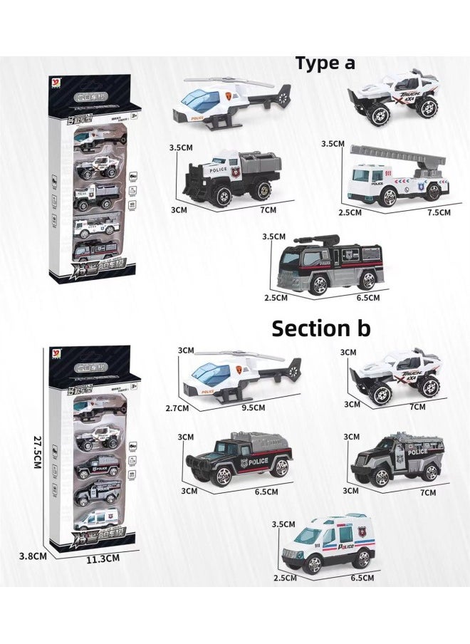 Children's Pullback Alloy Car Simulation Police Car Model Boy School Bus Baby Sliding Racing Car Fall-resistant Toy Suit-Color:088-102 Taxi Special Police ]  - Image 1