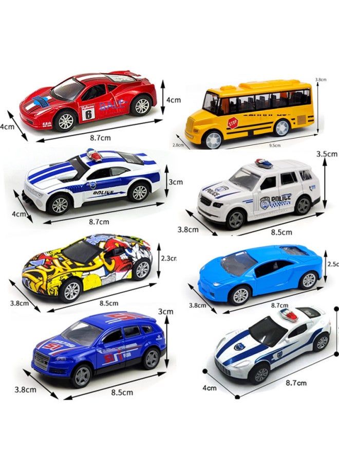 Children's Pullback Alloy Car Simulation Police Car Model Boy School Bus Baby Sliding Racing Car Fall-resistant Toy Suit-Color:088-102 Taxi Special Police ]  - Image 2