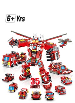 SYOSI Fire Robot STEM Building Toys, 836 PCS Creative Construction Truck Blocks Toys, 35 in 1 STEM Educational Building Bricks City Fire Rescue Vehicles Kit Gift for Kids for Boys Age 6+ Year Old  - Image 1