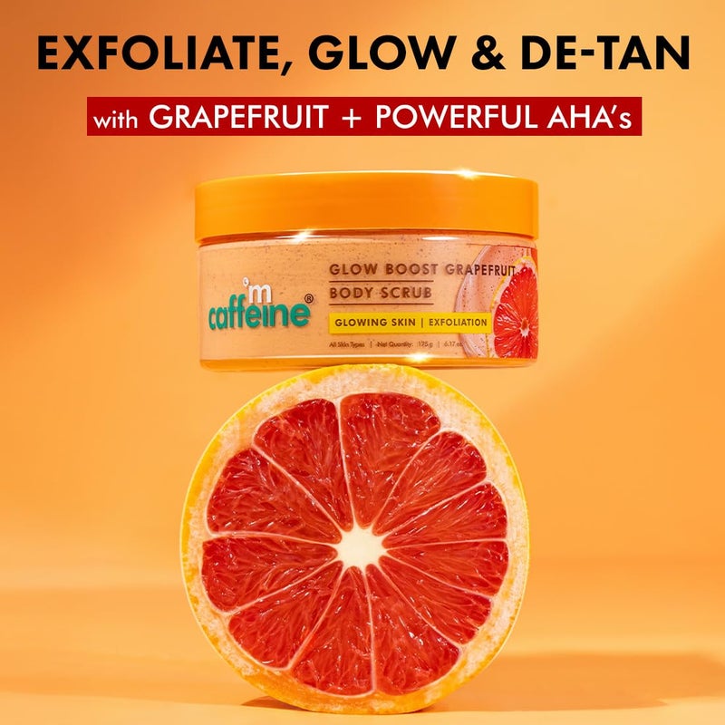 MCaffeine mCaffeine Glow Boost Grapefruit Body Scrub  Tan Removal  AHA Lactic  Glycolic Acid Niacinamide  Vitamin C Rich Grapefruit for Glowing Soft  Smooth Skin  Remove Dry Dead Skin  Fruity Grapferuit Aroma  175g  - Image 2