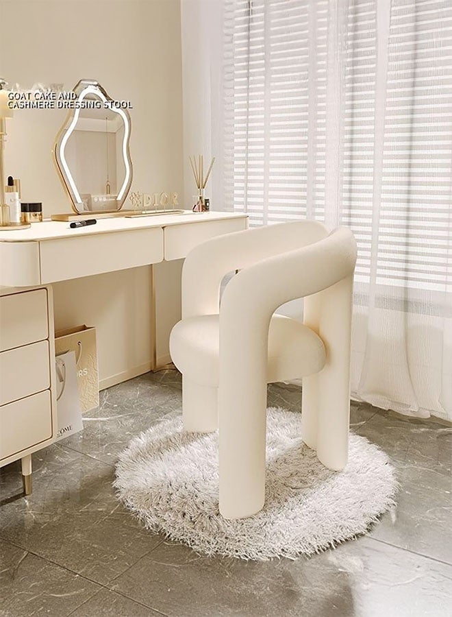 LEDIN Modern Vanity Chair, Fluffy Single Sofa, Minimalist Makeup Desk Chairs for Bedroom, Living Room, 61 x 56 x 78 cm (White) - Image 3