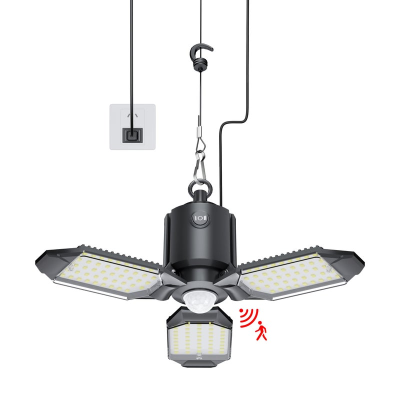 Craftersmark Plug in Garage Light Motion Sensor, 80W 8000LM Motion Sensor Lights Indoor, Deformable LED Shop Motion Activated Bulb for Basement, Warehouse, Barn(1 Pack) - Image 1