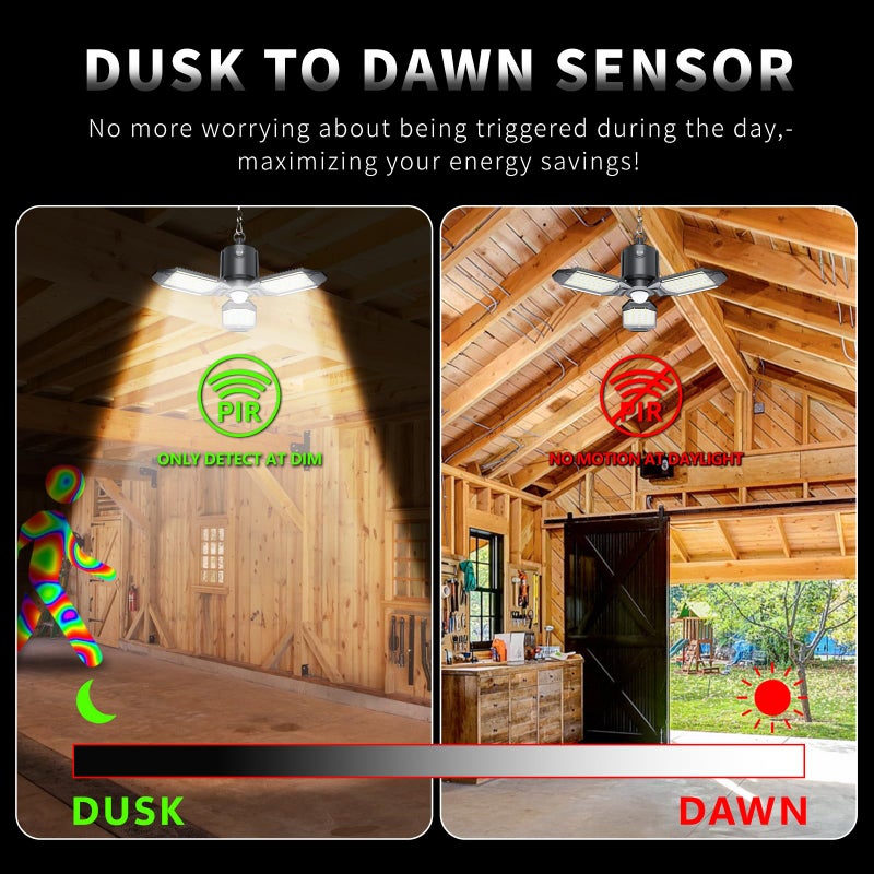 Craftersmark Plug in Garage Light Motion Sensor, 80W 8000LM Motion Sensor Lights Indoor, Deformable LED Shop Motion Activated Bulb for Basement, Warehouse, Barn(1 Pack) - Image 3