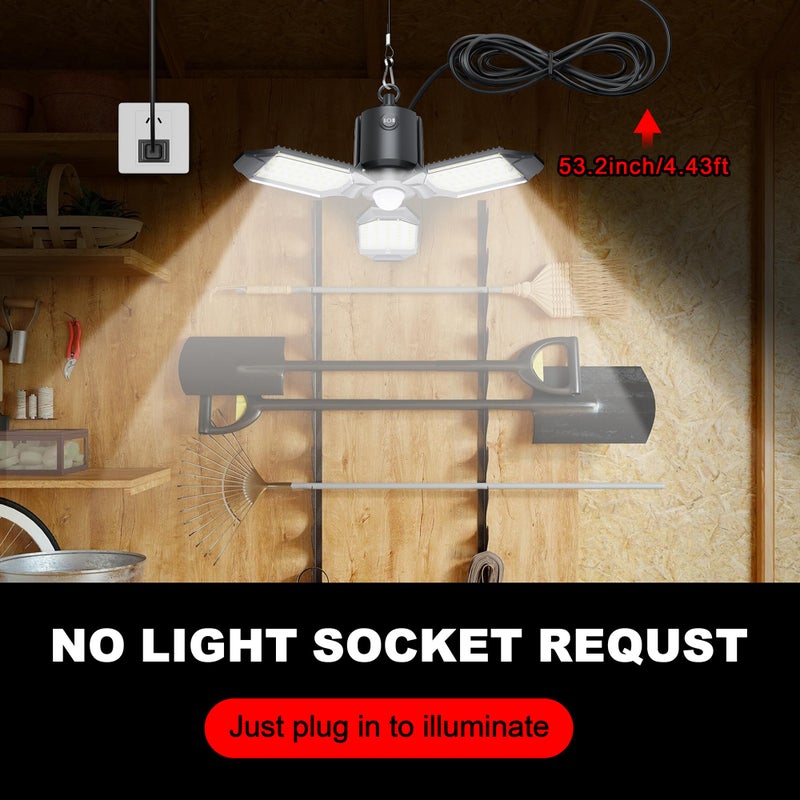 Craftersmark Plug in Garage Light Motion Sensor, 80W 8000LM Motion Sensor Lights Indoor, Deformable LED Shop Motion Activated Bulb for Basement, Warehouse, Barn(1 Pack) - Image 4