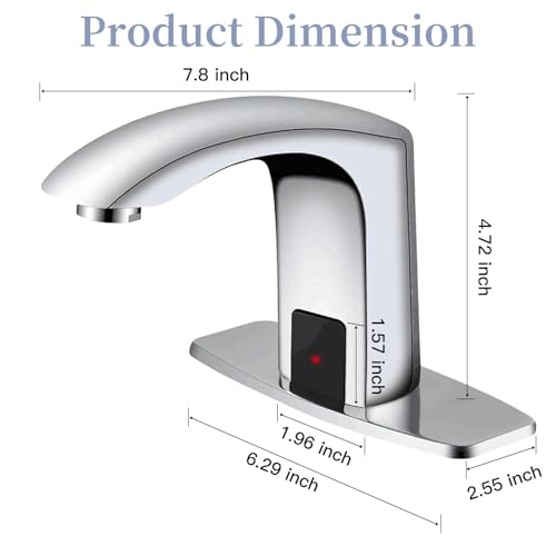 Green Spring Greenspring Touchless Bathroom Sink Faucet, Automatic Sensor Faucet, Hands Free Vanity Faucets, Commercial Deck Mount Bathroom Faucet with Cover Plate, Chrome - Image 2
