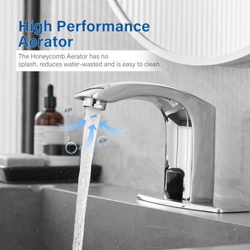 Green Spring Greenspring Touchless Bathroom Sink Faucet, Automatic Sensor Faucet, Hands Free Vanity Faucets, Commercial Deck Mount Bathroom Faucet with Cover Plate, Chrome - Image 4