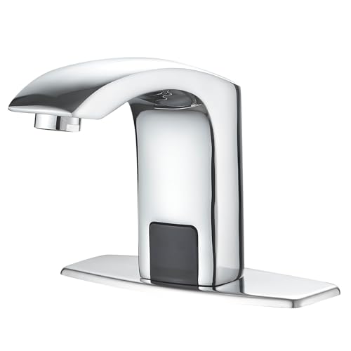 Green Spring Greenspring Touchless Bathroom Sink Faucet, Automatic Sensor Faucet, Hands Free Vanity Faucets, Commercial Deck Mount Bathroom Faucet with Cover Plate, Chrome - Image 1