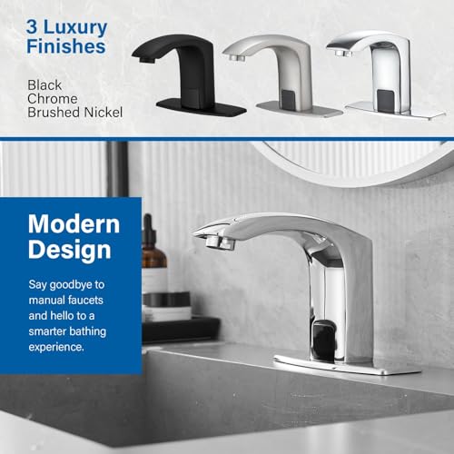 Green Spring Greenspring Touchless Bathroom Sink Faucet, Automatic Sensor Faucet, Hands Free Vanity Faucets, Commercial Deck Mount Bathroom Faucet with Cover Plate, Chrome - Image 5
