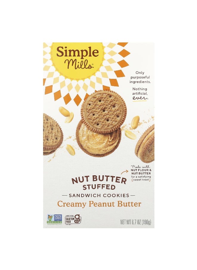 Simple Mills Simple Mills, Nut Butter Stuffed Sandwich Cookies, Creamy Peanut Butter, 6.7 oz (190 g)  - Image 1