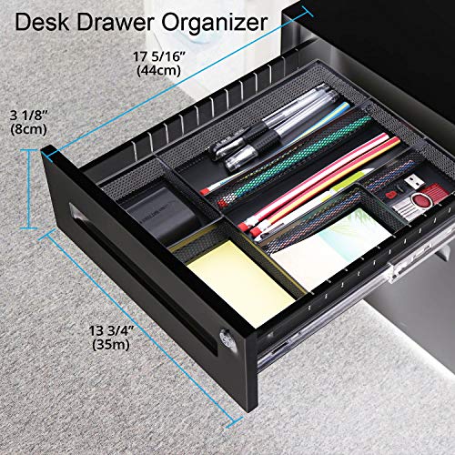 EsOfficce Drawer Organizer, Desk Organizer, Black Metal Mesh Drawer, Desk Drawer Organizer for Home Office and School,11.02X 6.10 X 1.38 Inch,Black - Image 2