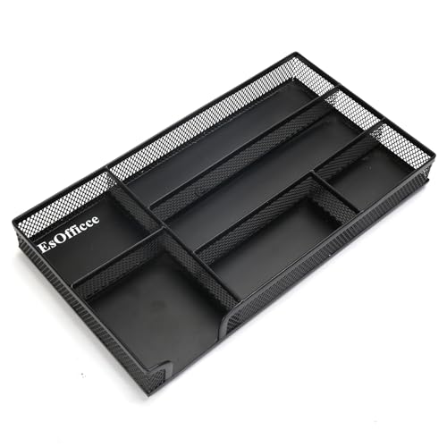 EsOfficce Drawer Organizer, Desk Organizer, Black Metal Mesh Drawer, Desk Drawer Organizer for Home Office and School,11.02X 6.10 X 1.38 Inch,Black - Image 1