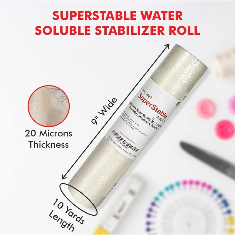 Superpunch Wash-Away Water Soluble Stabilizer for Embroidery - 9 inch x 10 Yard Roll, Fabric Stabilizer, Embroidery Backing & Cut Away Stabilizers - SuperStable Machine & Hand Sewing - Made in USA - Image 2