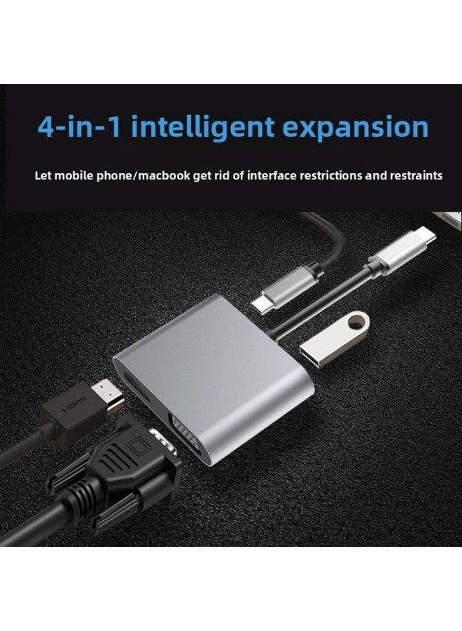 TYPE-C To HDTV VGA 4-in -1 4K HD Expansion Dock PD USB3.0 Fast Charging Hub Conversion Line-Color:Gray - Image 3