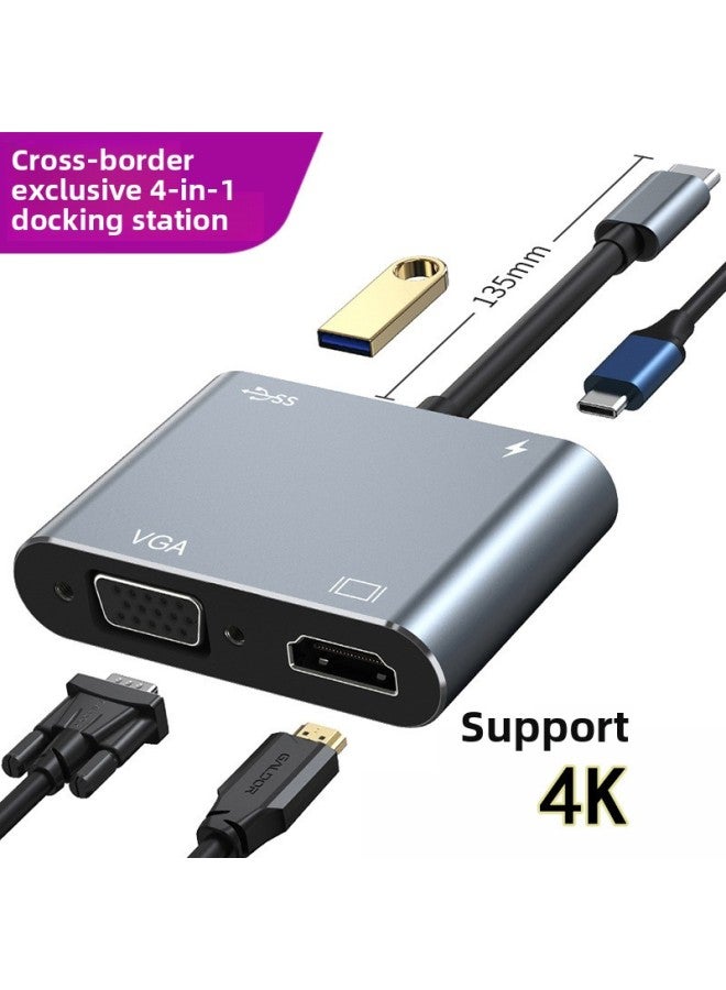 TYPE-C To HDTV VGA 4-in -1 4K HD Expansion Dock PD USB3.0 Fast Charging Hub Conversion Line-Color:Gray - Image 5