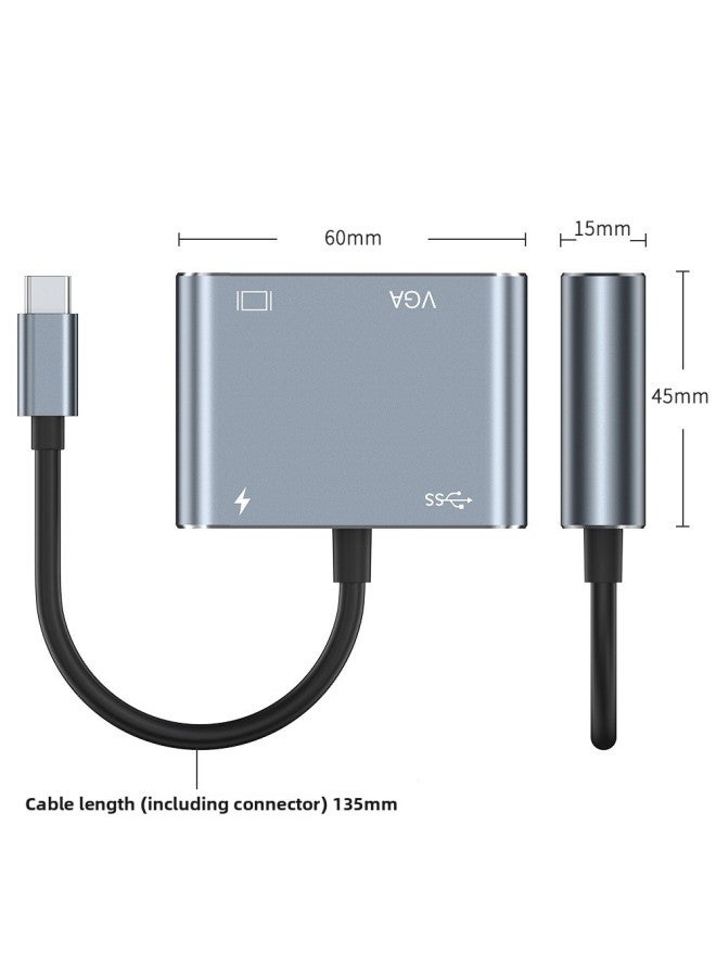 TYPE-C To HDTV VGA 4-in -1 4K HD Expansion Dock PD USB3.0 Fast Charging Hub Conversion Line-Color:Gray - Image 4