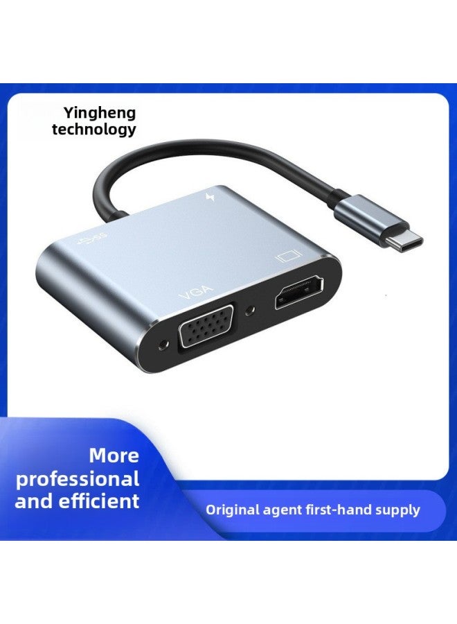 TYPE-C To HDTV VGA 4-in -1 4K HD Expansion Dock PD USB3.0 Fast Charging Hub Conversion Line-Color:Gray - Image 2