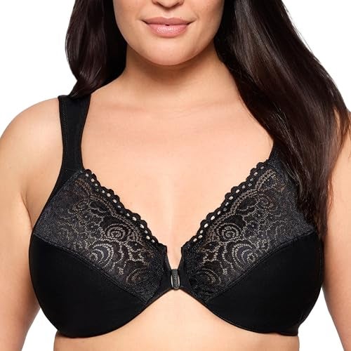 Glamorise Full Figure Plus Size Wonderwire Front-Closure Bra Underwire #1245 Black - Image 1
