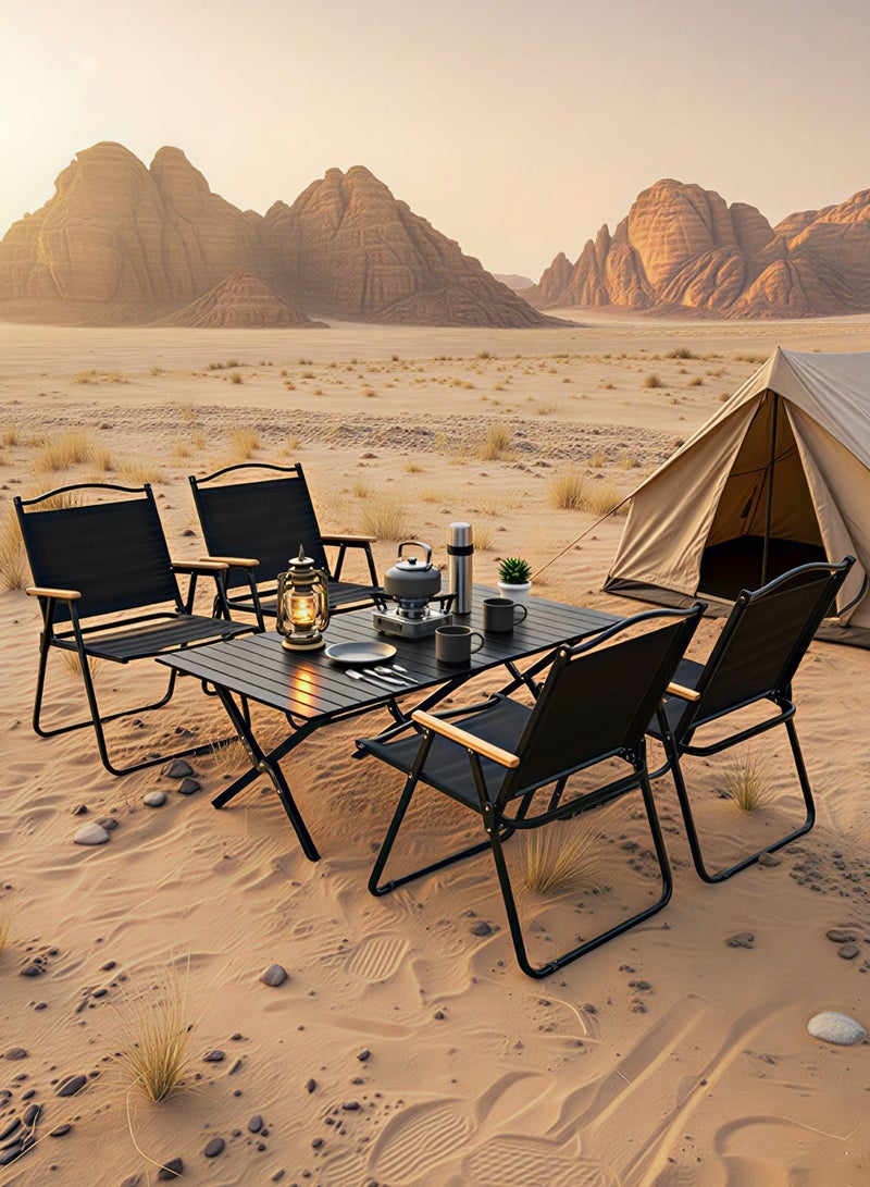 تايمي طقم تخييم مكون من 5 قطع | طاولة تخييم محمولة مع 4كراسي، طاولة قابلة للطي مع حقيبة حمل مقاس 45x60x120سم، مع 4 كراسي قابلة للطي بإطار معدني ومسند للذراعين - أسود - Image 2