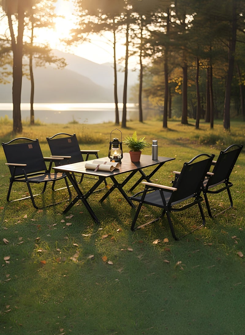تايمي طقم تخييم مكون من 5 قطع | طاولة تخييم محمولة مع 4كراسي، طاولة قابلة للطي مع حقيبة حمل مقاس 45x60x120سم، مع 4 كراسي قابلة للطي بإطار معدني ومسند للذراعين - أسود - Image 3