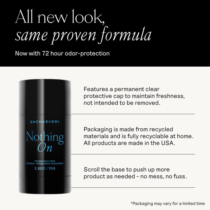 Each & Every مزيل العرق خالي من الألمنيوم للرجال والنساء، بدون رائحة - مزيل عرق طبيعي بالكامل للبشرة الحساسة، معتمد من EWG - نظيف، خالي من بيكربونات الصوديوم، عطر نباتي - 2.5 أونصة، عبوتين - Image 2